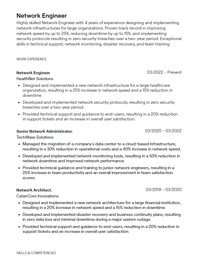 4 Network Engineer Resume Examples with Free Templates 